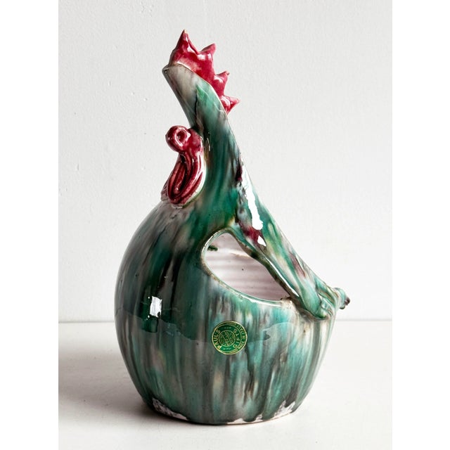 Mid Century Italian Majolica Ceramic Rooster Basket / Cachepot Planter For Sale In Providence - Image 6 of 7