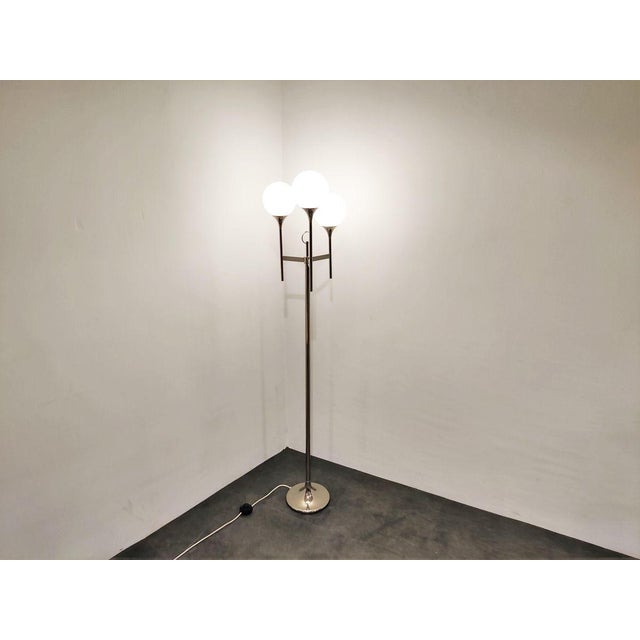 Glass Vintage Chrome Trumpet Floor Lamp by Gaetano Sciolari, 1970s , Italy For Sale - Image 7 of 11