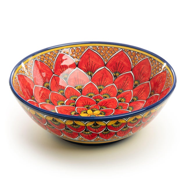 Traditional Salad Bowl Red Peacock Design, Geribi For Sale - Image 3 of 7