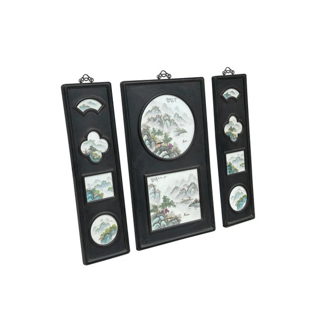 Chinese Chinese Mountain River Porcelain Painting Wall Panel 3 Pieces Set For Sale - Image 3 of 10