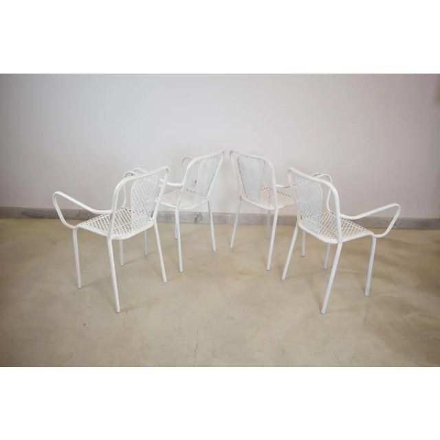 Set of Four René Malaval Garden Chairs, White Lacquered Metal, France, 1950s–60s For Sale - Image 10 of 10