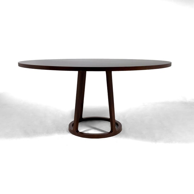 1970s Baker 60" Oak Pedestal Dining Table For Sale - Image 5 of 9