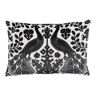 Schumacher Pavone Velvet 20" Lumbar Pillow in Carbon For Sale