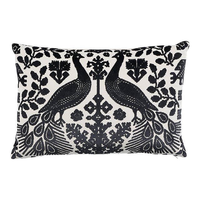 Schumacher Pavone Velvet 20" Lumbar Pillow in Carbon For Sale