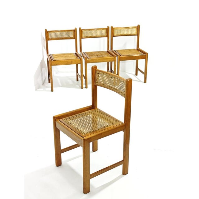 Mid-Century Modern Italian Chairs in Wood and Vienna Straw, 1970s, Set of 4 For Sale - Image 3 of 18