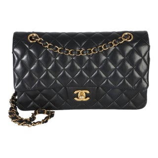Black Quilted Lambskin Medium Classic Double Flap Bag For Sale