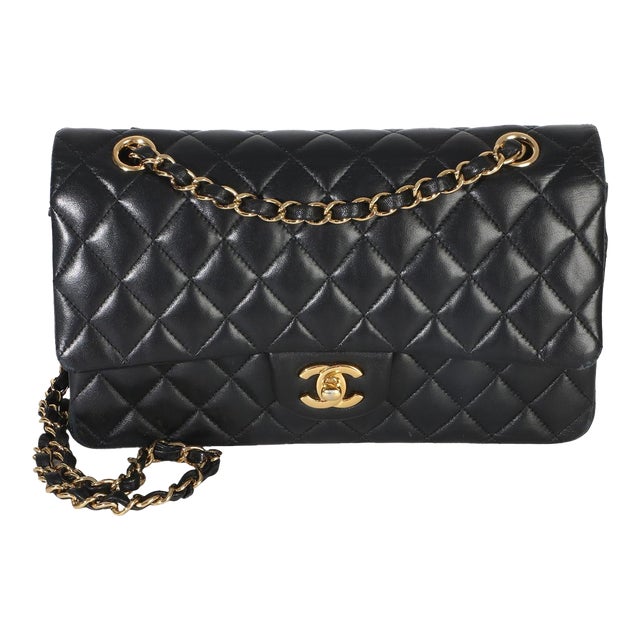 Black Quilted Lambskin Medium Classic Double Flap Bag For Sale
