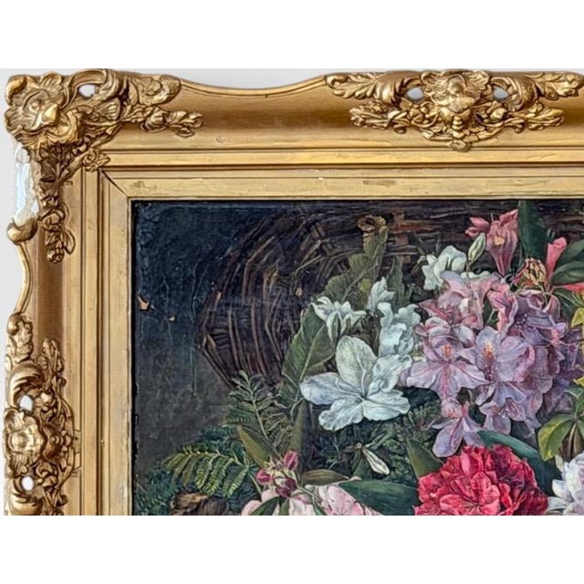 19th Century Antique 19th Century British School Oil on Canvas Floral Still Life Painting For Sale - Image 5 of 17
