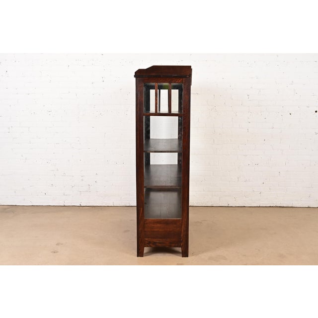 Limbert Style Antique Mission Oak Arts and Crafts Bookcase Cabinet, Circa 1910 For Sale - Image 11 of 14