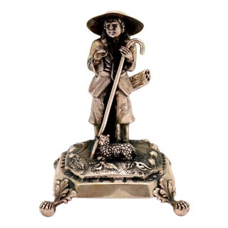 Silver Toothpick Holder with Shepherd Figure For Sale