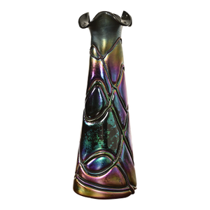 Pallme-Konig & Habel Antique Austrian Threaded Iridescent Art Glass Vase, Circa 1900