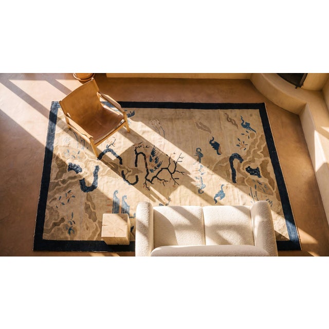 Lofty Beige Ground Color With Example of Motif Repertoire of Chinese Art Antique Chinese Peking Rug For Sale - Image 16 of 17
