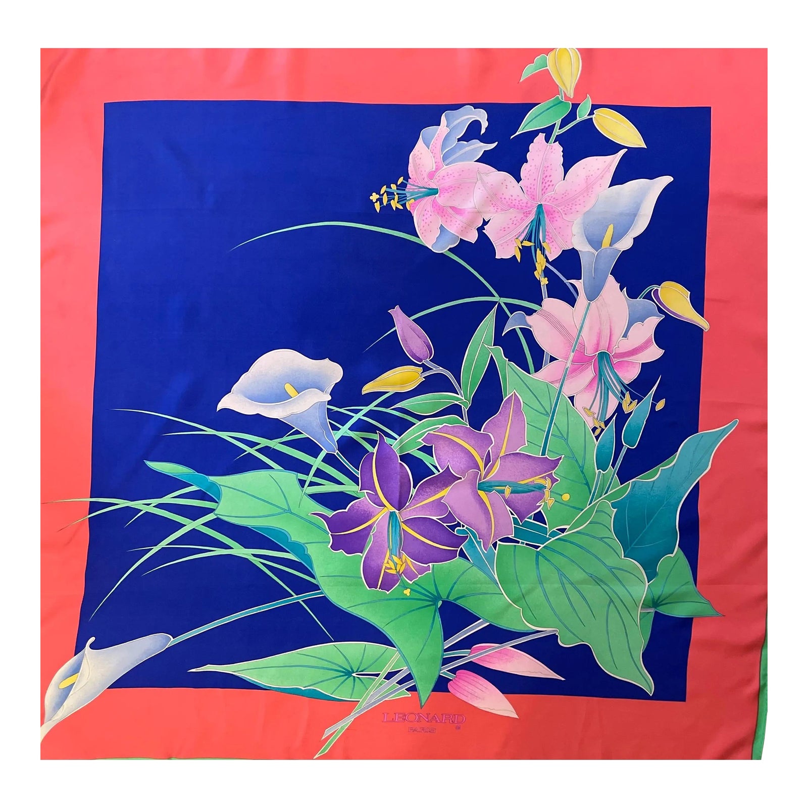 Leonard Paris Silk Scarf Flowers | Chairish
