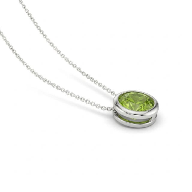 Natural Peridot Round Necklace in 925 Sterling Silver, August Birthstone Jewelry For Sale - Image 4 of 4