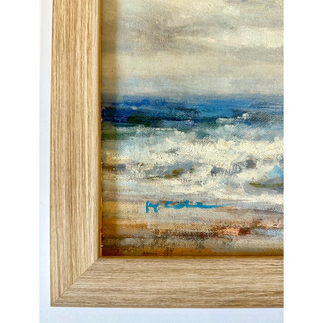 Seascape Ocean Waves Dramatic Stormy Impressionist Coastal Original Oil Painting by H. Cole For Sale - Image 4 of 6