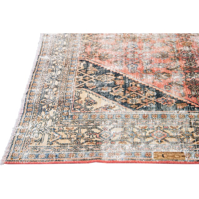 Vintage Distressed Handmade Medallion Peach Wool Rug For Sale - Image 4 of 8