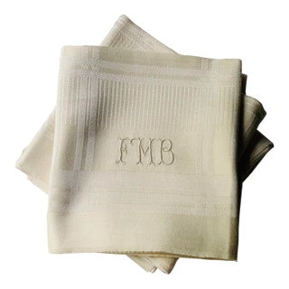 Antique French Damask Linen Dinner Napkins, Monogrammed, Set of 4 | C. 1930s For Sale