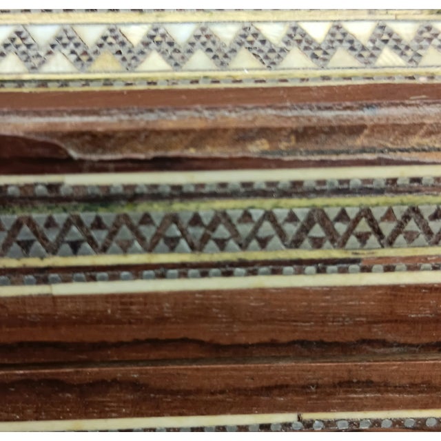Vintage Large Wood Box Micro Mosaic Inlaid Marquetry With Blue Velvet 17 X 7 X 4.5 For Sale - Image 10 of 17