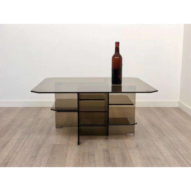 1970s Smoked Glass Coffee Side Table, Italy, 1970s For Sale - Image 5 of 12