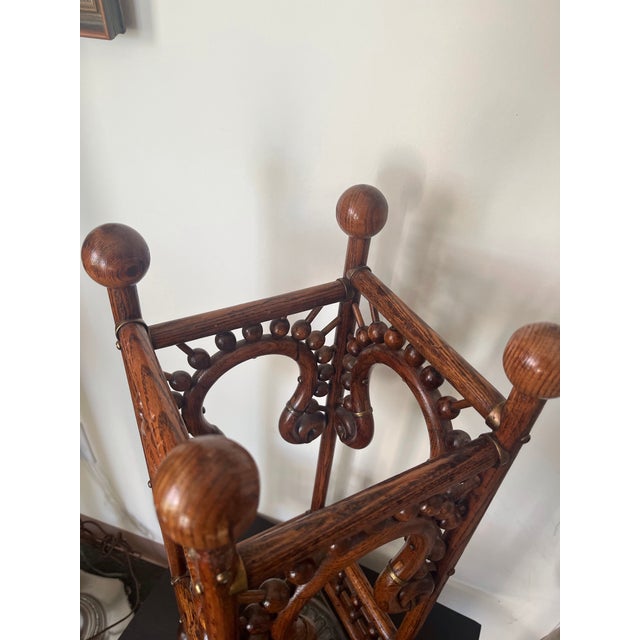 Late 19th Century Aesthetic Movement Stick-and-Ball Design Oak Umbrella or Cane Stand Victorian Era c.1890 For Sale - Image 5 of 6