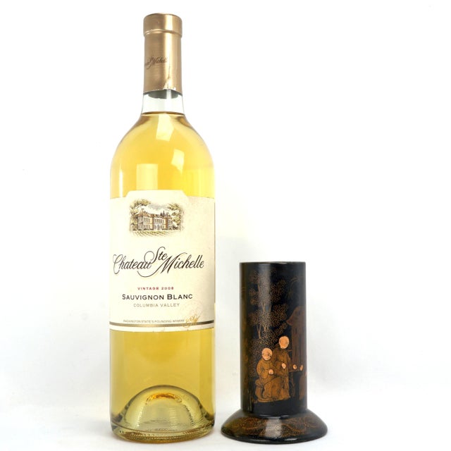 An antique Japanese lacquer chinoiserie spill vase or brush holder that has such minute detail. It could also be used to...