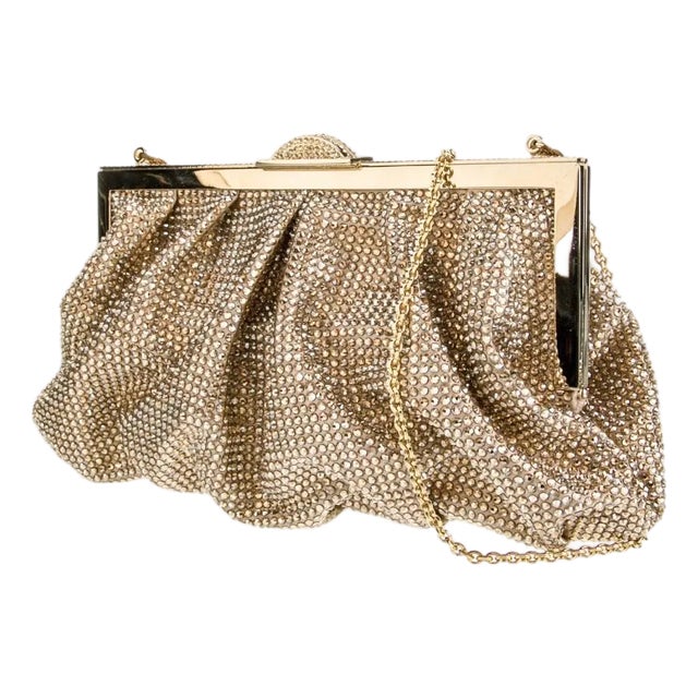 Judith Leiber Natalie Crystal Clutch Shoulder Evening Bag Minaudiere Champagne For Sale