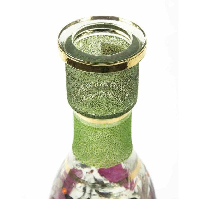 Vintage Green Art Glass Pitcher with Gilded Motifs, Mid-20th Century For Sale - Image 4 of 5