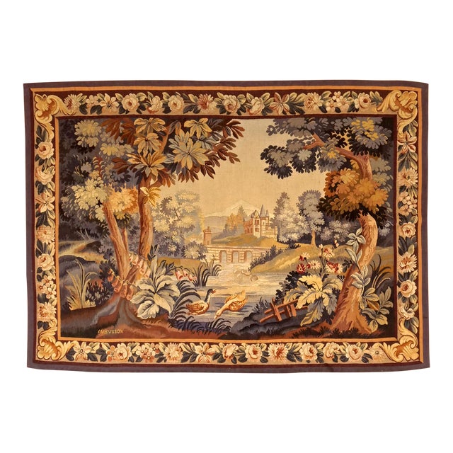 Antique Signed "Aubusson" French Hand-Woven Tapestry For Sale
