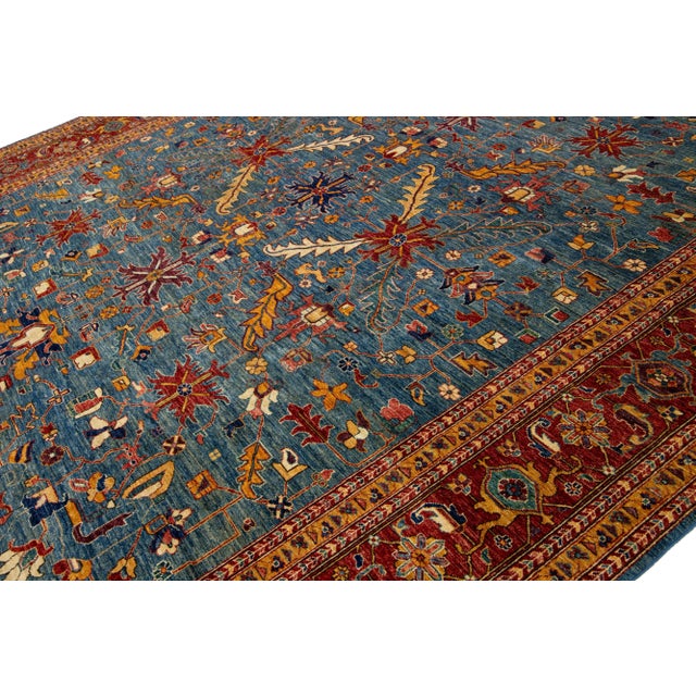 Modern Blue Modern Serapi Style Wool Rug With Allover Floral Motif For Sale - Image 3 of 9