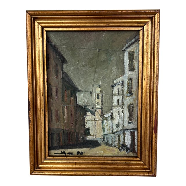 20th Century Italian Impressionist Riviera Cityscape Oil Painting Framed For Sale