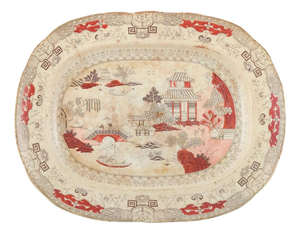 Large Oval Ceramic Dish with Chinese-Inspired Motifs from Mason's, 19th Century