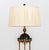 French Empire Revival Ram Head Motif Floor Lamp, with tessellated hardstone globe surrounded by ram's heads and white...