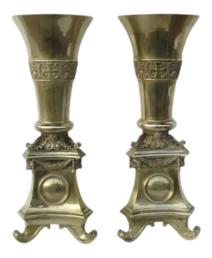 Monumental Brass Interchangeable Top Vases / Pricketsticks - A Pair