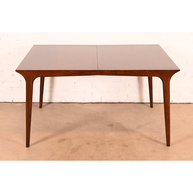 Wood John Van Koert for Drexel Mid-Century Modern Sculpted Walnut Extension Dining Table, Newly Refinished For Sale - Image 7 of 14