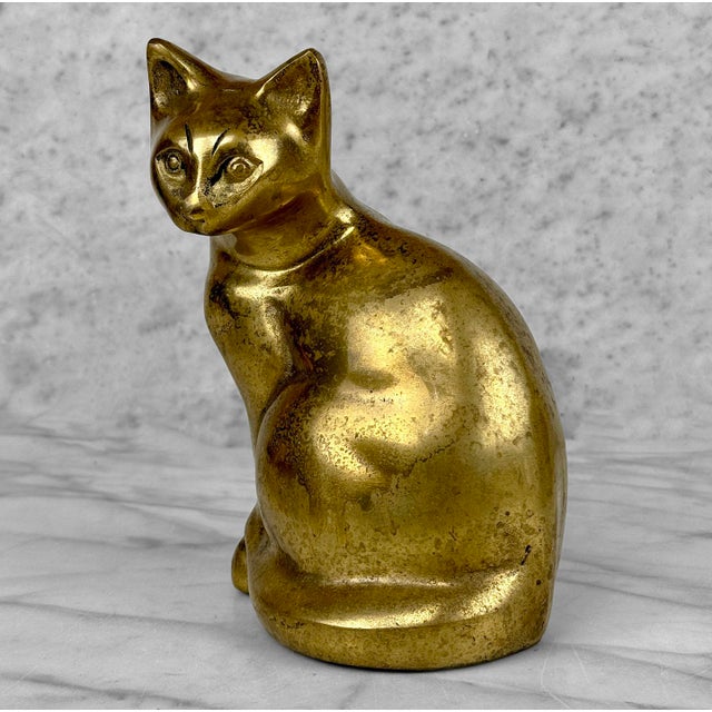 Vintage Traditional Brass Cat 8" Sculpture For Sale - Image 4 of 9
