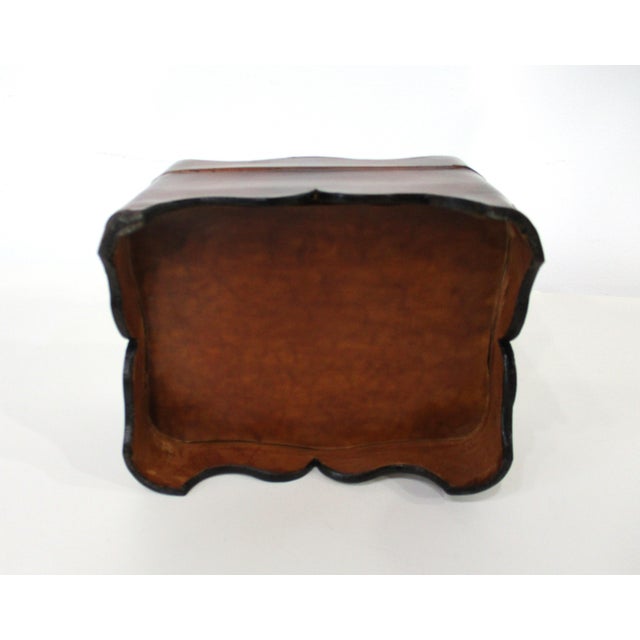Small Handcrafted Triple Hump Leather Jewelry Box Italy For Sale - Image 9 of 10