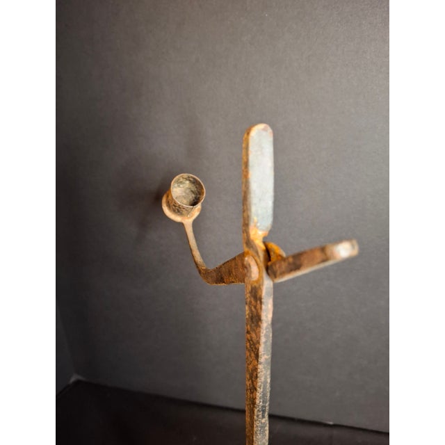 Antique 18th C Wrought Iron Rushlight Candle Holder Hand Forged Early Lighting For Sale In Boston - Image 6 of 12