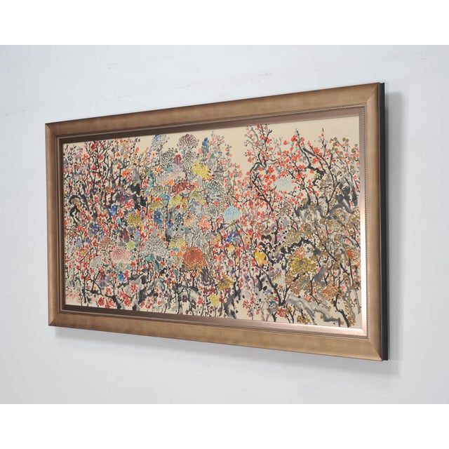 Mid 20th Century Japanese Floral and Blossom Panorama Watercolor Painting 6 Ft For Sale - Image 5 of 18