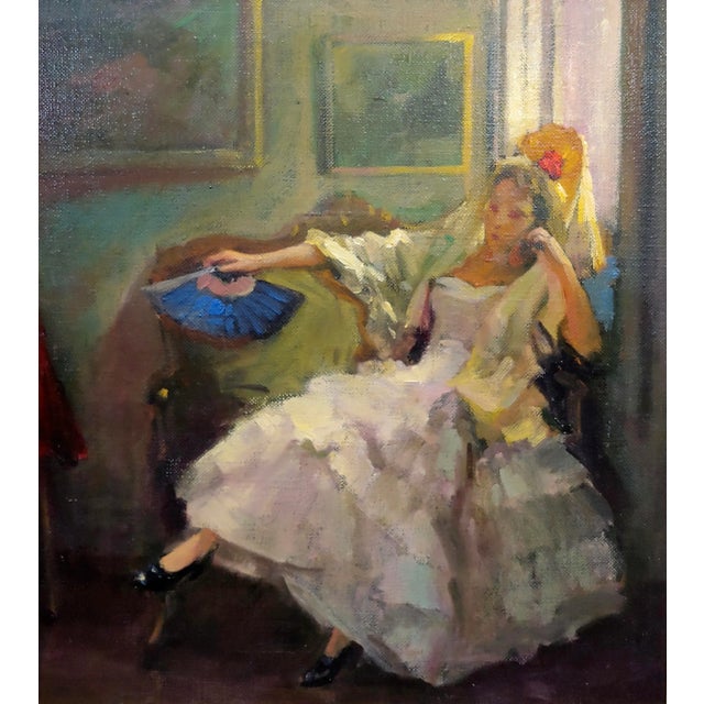1960s Marcos Blahove -Portrait of a Seated Spanish Maja - Oil Painting For Sale - Image 5 of 11
