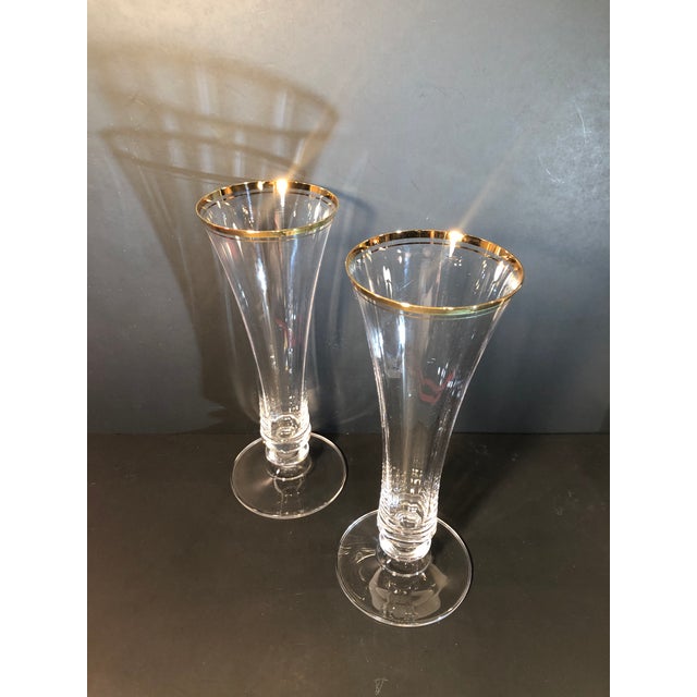 Vintage Mikasa Jamestown Clear Gold Rimmed Crystal Vases /Champagne
