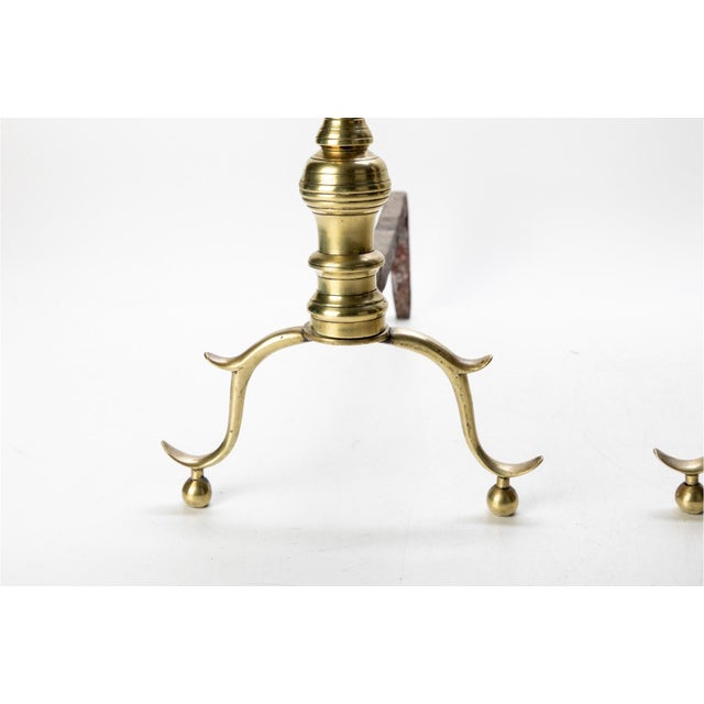 English 18th Century Ribbed Brass Andirons—A Pair For Sale - Image 3 of 6