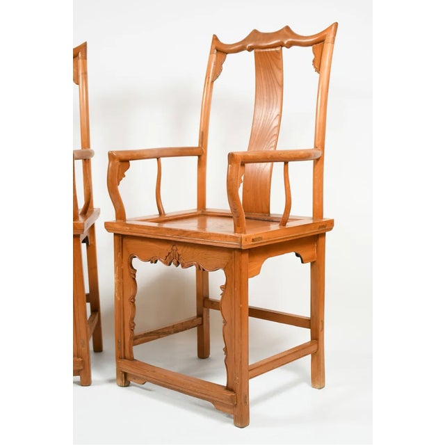 Late 18th Century Antique Qing Dynasty Golden Elm Wood Chinese Official's Chairs With Bats, a Pair For Sale - Image 5 of 5
