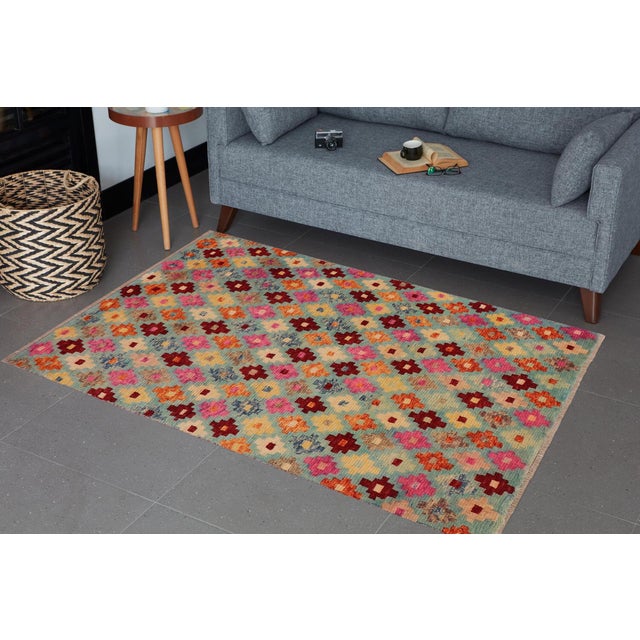 Abstract Boho Chic Balochi Jayvon Blue/Red Wool Rug - 3'2''x4'10'' For Sale - Image 3 of 11