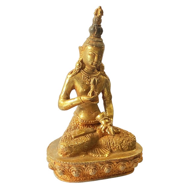 Asian Vintage Gilt Bronze Meditating Serenity Calming Buddha 4.75" H For Sale - Image 3 of 10