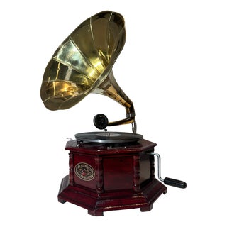 Gramophone in Brass and Wood For Sale