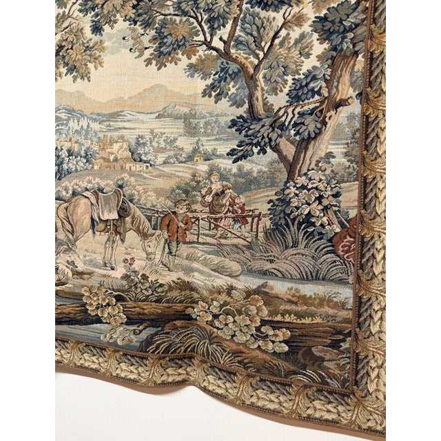 Vintage Hunting Scene Tapestry with Iron Rail For Sale - Image 3 of 5
