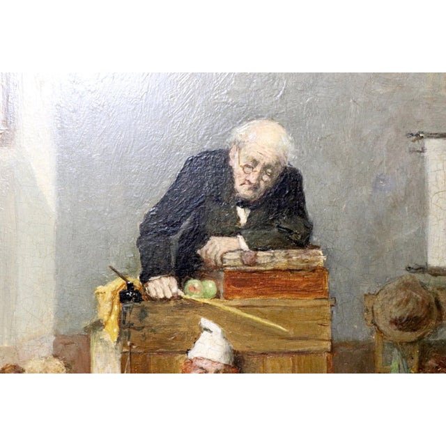 Antique 1800's Original John Burr Teacher Children School Oil Painting on Board For Sale - Image 11 of 12