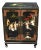 Vintage Oriental Black Lacquer Hand Painted Two Door Cabinet ~ Mother of Pearl For Sale
