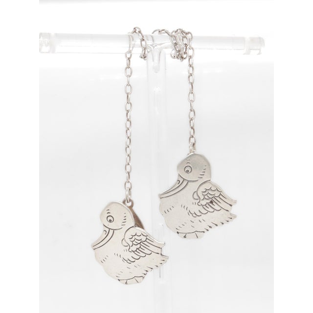Antique Edwardian Webster Sterling Silver Figural Duck Child's Bib Holder - a Pair For Sale - Image 4 of 14