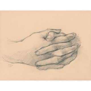 “Clasped Hands, After Leonardo” Contemporary Original Hand Study Drawing by David Orrin Smith For Sale